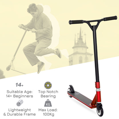 HOMCOM Stunt Scooter, 360° Entry Level Tricks Scooter w/ Lightweight Aluminium Deck and ABEC 7 Bearing, For Age 14+ Beginners, Red--ChewyGames-ChewyGames