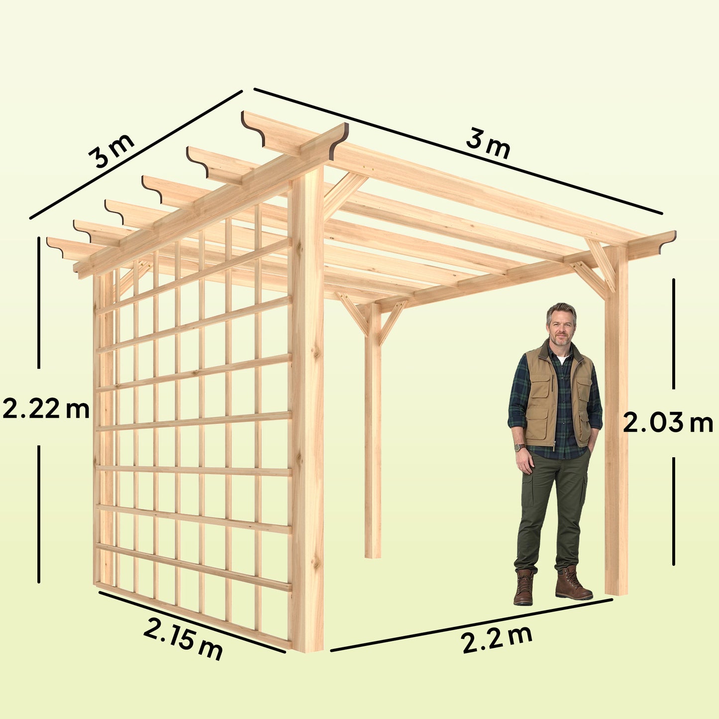 Outsunny 3 x 3 m Wooden Pergola Kit, Garden Pergola Gazebo Arch with Trellis for Climbing Vines, Flowers, Nature Wood Finish