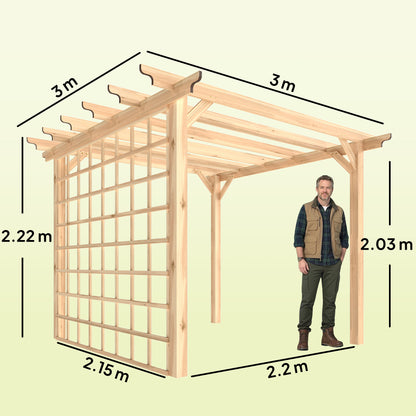 Outsunny 3 x 3 m Wooden Pergola Kit, Garden Pergola Gazebo Arch with Trellis for Climbing Vines, Flowers, Nature Wood Finish