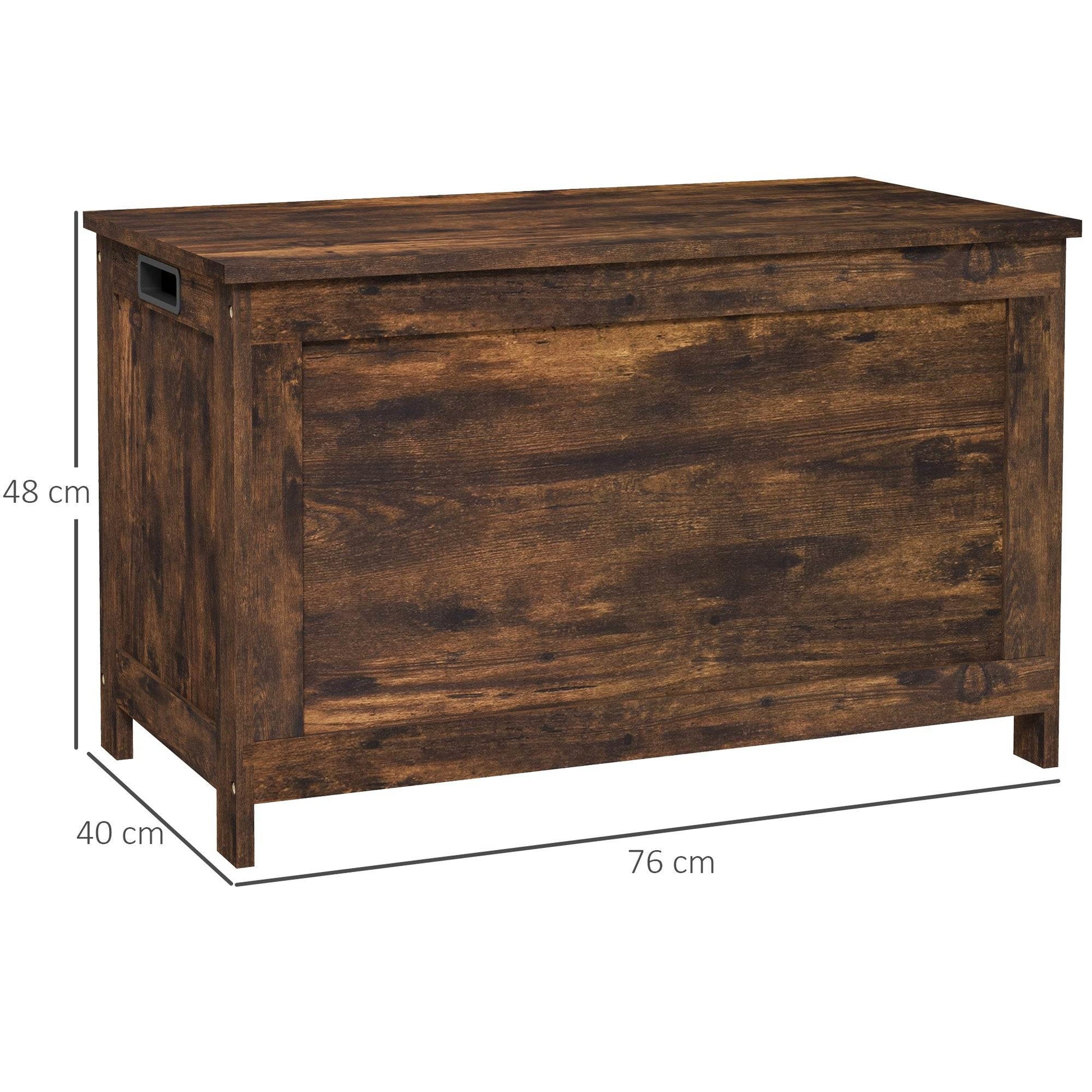 HOMCOM Storage Chest, Modern Storage Trunk with 2 Safety Hinges and Cut-out Handles, Wooden Toy Box for Living Room, Entryway, 76 x 40 x 48 cm, Rustic Brown