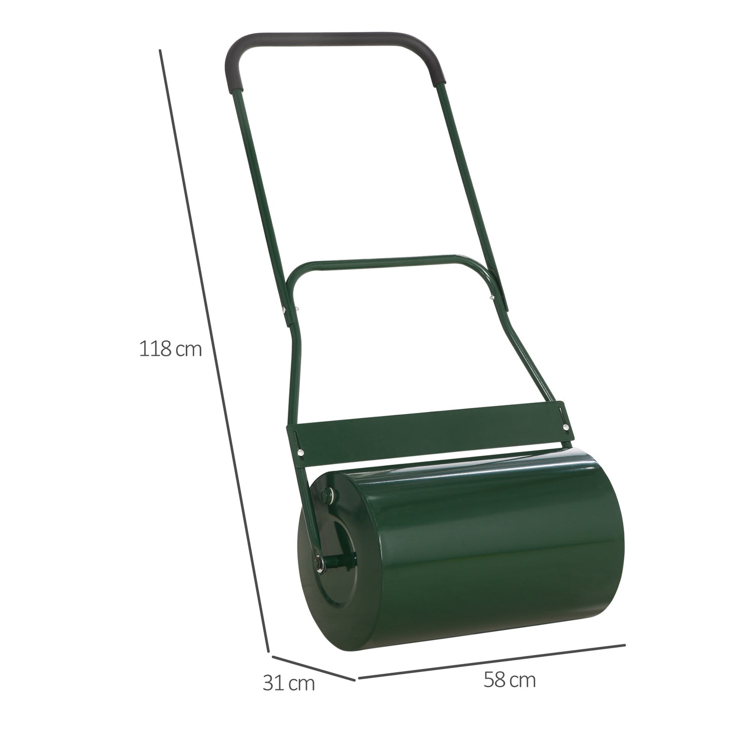 Outsunny 40L Garden Lawn Roller, Water Sand Filled Outdoor Grass Roller, Φ32cm Heavy Duty Metal Lawn Push Rolling Tool for Grass Seeding, Soil Levelling, Green