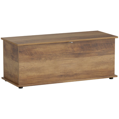 HOMCOM Storage Chest, Large 113L Blanket Box, Shoe Bench with Safety Hinged Lid, Storage Trunk, Bed End Bench for Bedroom, Hallway, Living room, Playroom, 100 x 40 x 40cm, Brown Wood Grain--ChewyGames-ChewyGames