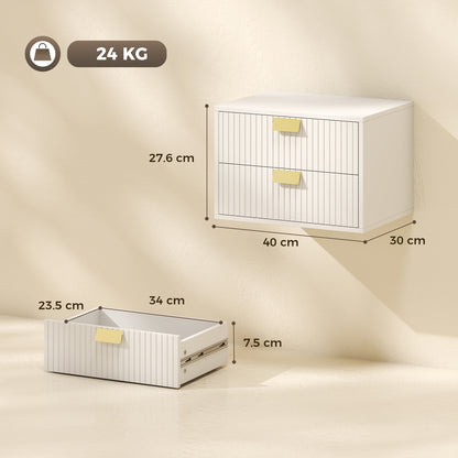 HOMCOM Modern Floating Nightstands Set of 2, Wall Mounted Bedside Tables with 2 Drawers, White