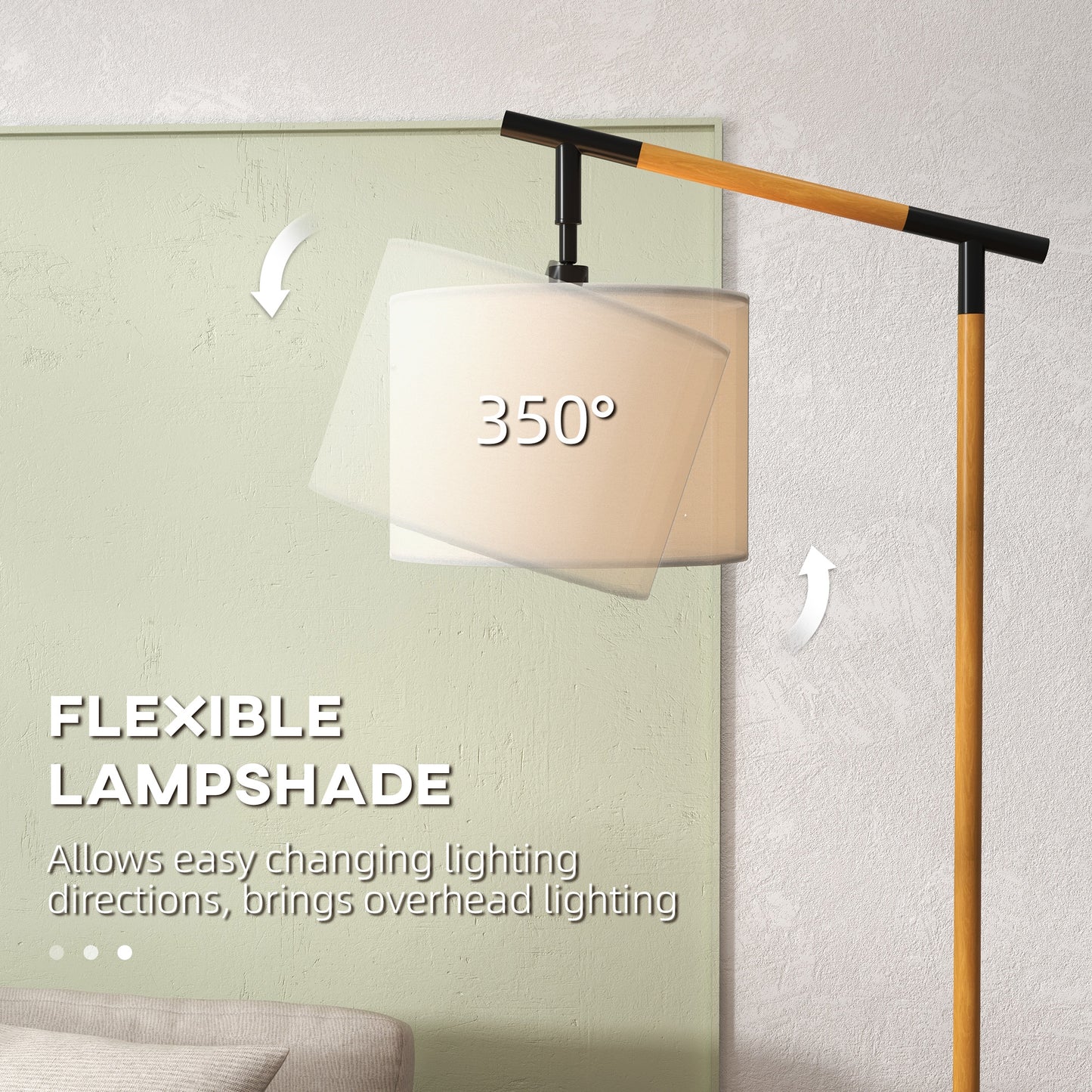HOMCOM Metal Frame Floor Lamp with 350 Degree Rotating Lampshade, for Living Room and Bedroom, LED Bulb Included, Brown