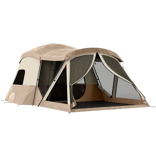 Outsunny Cabin Tent Waterproof Camping Tent with Two Room for 4 Person Brown