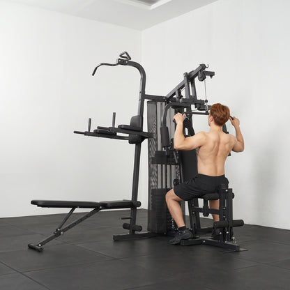 SPORTNOW All-in-One Home Gym Machine, Multifunctional Power Cage with 69 kg Weight Stack and Pulley System, Black
