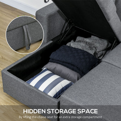 HOMCOM 3 Seater Sofa Bed with Storage, Delivered to Your Home for Free, Dark Grey
