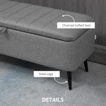 HOMCOM Storage Ottoman with Flip Top, Rectangular Upholstered Bench, Linen Look Fabric Footstool with Steel Legs for Living Room, Bedroom, Grey