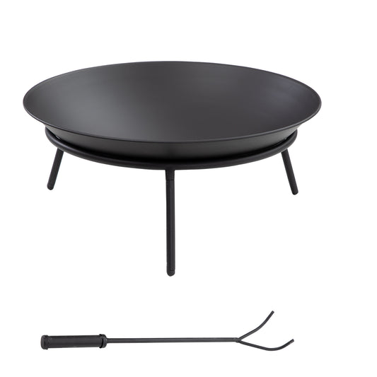 Outsunny Outdoor Fire Pit, Portable Round Firepit with Poker, for Garden, Camping, Bonfire, Picnic, Dia. 47 x 21 cm, Black