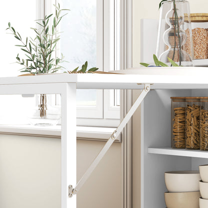 HOMCOM Kitchen Table, Folding Dining Table, with 4-Tier Shelves, Modern Drop-Leaf Table, White