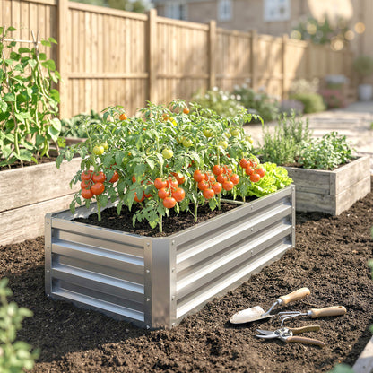 Outsunny Raised Beds for Garden, Galvanized Outdoor Planters, for Herbs and Vegetables, Use for Patio, Backyard, Balcony, Silver