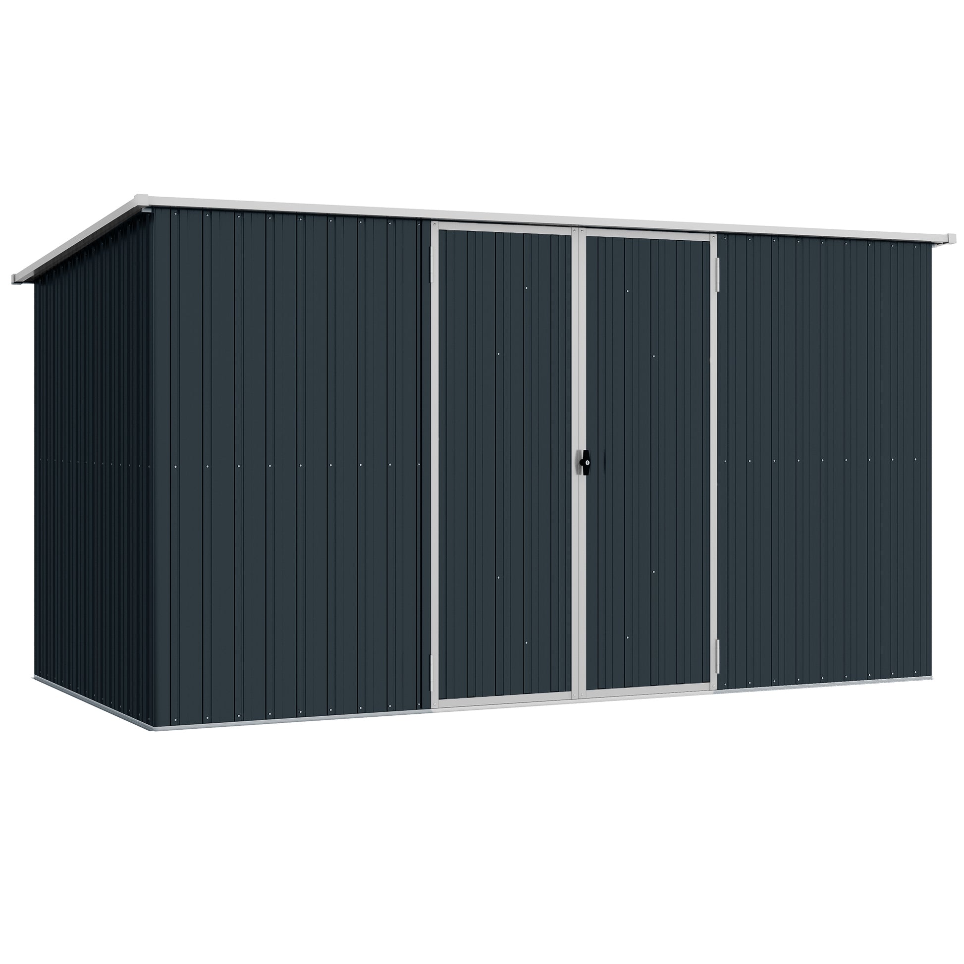 Outsunny 11 x 5.6ft Galvanised Steel Garden Shed, Metal Shed, Garden Storage Shed with Lockable Doors and Gloves for Outdoor Patio, Garden, Grey--ChewyGames-ChewyGames