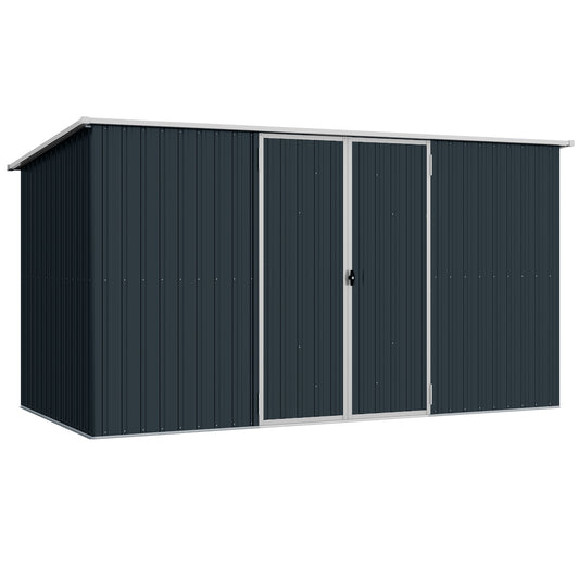 Outsunny 11 x 5.6ft Galvanised Steel Garden Shed, Metal Shed, Garden Storage Shed with Lockable Doors and Gloves for Outdoor Patio, Garden, Grey--ChewyGames-ChewyGames