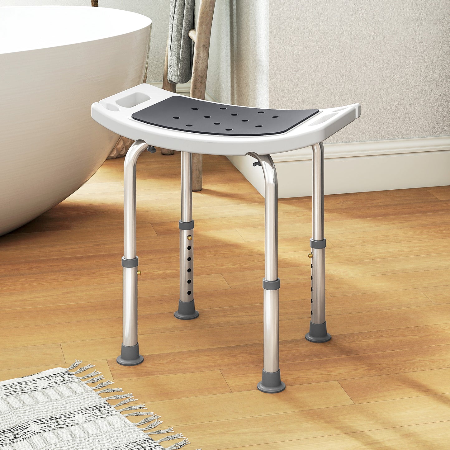 HOMCOM Shower Chair, Adjustable Height Shower Stool with Aluminium Frame and Non-Slip Feet, Bathtub Stool Seat with Padded Seat for Elderly Disabled Handicap, Grey