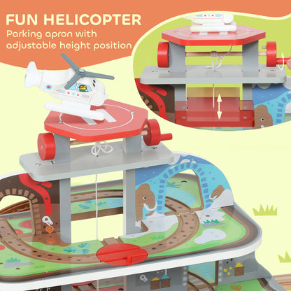 AIYAPLAY 79 Piece Wooden Train Set, Kids Train Track Mine Themed with Crane, Helicopter--ChewyGames-ChewyGames