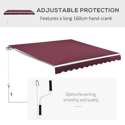 Outsunny 3 x 2.5m Manual Retractable Awning for Patio 45-75° Sun Canopy with Waterproof Fabric - Wine Red