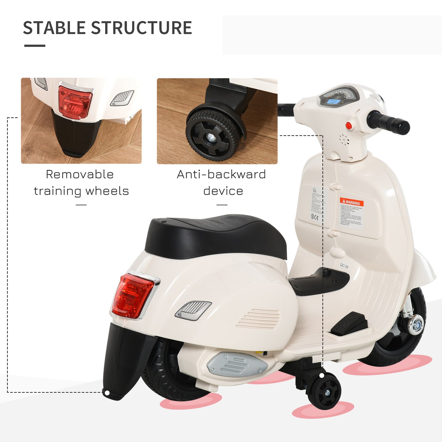 HOMCOM Vespa Licensed 6V Kids Electric Motorbike Ride On Motorcycle  Battery Powered for 18-36 Months with Horn Light White