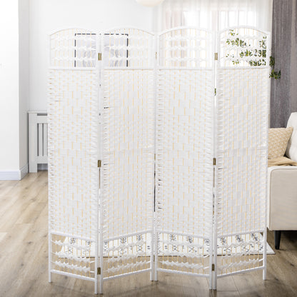 HOMCOM 4 Panel Folding Room Divider, Privacy Screen, Paravent Partition Separator for Living Room, Bedroom, White