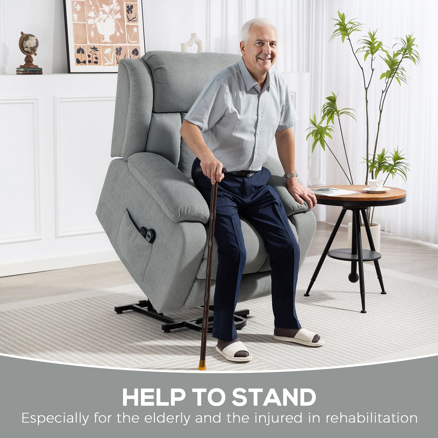 HOMCOM Power Lift Recliner Chair with Vibration Massage, Lift Chair for Elderly with Footrest, Remote, Side Pocket, Light Grey