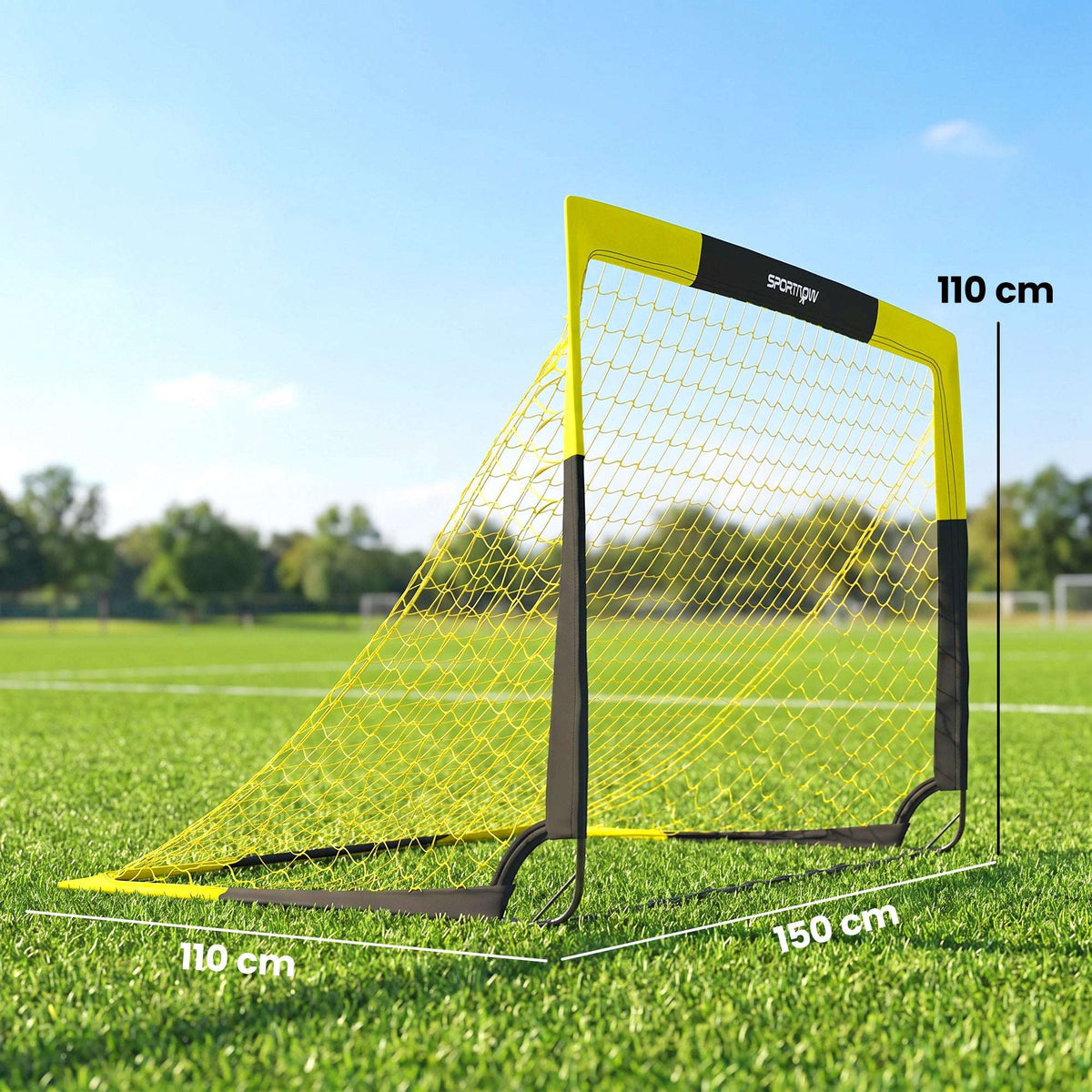 SPORTNOW Set of 2 Pop Up Football Goal, Portable Folding Football Net with Carry Bag, 8 U-Shaped Ground Stakes, Fibreglass Pole