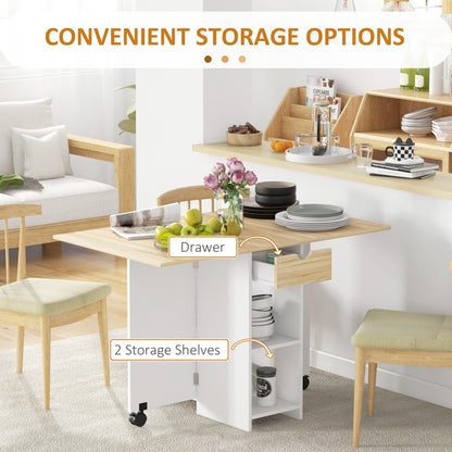 HOMCOM Folding Dining Table, Drop Leaf Table for Small Spaces, Foldable Table with Drawer and Storage Shelves for Kitchen, Dining Room, Oak--ChewyGames-ChewyGames