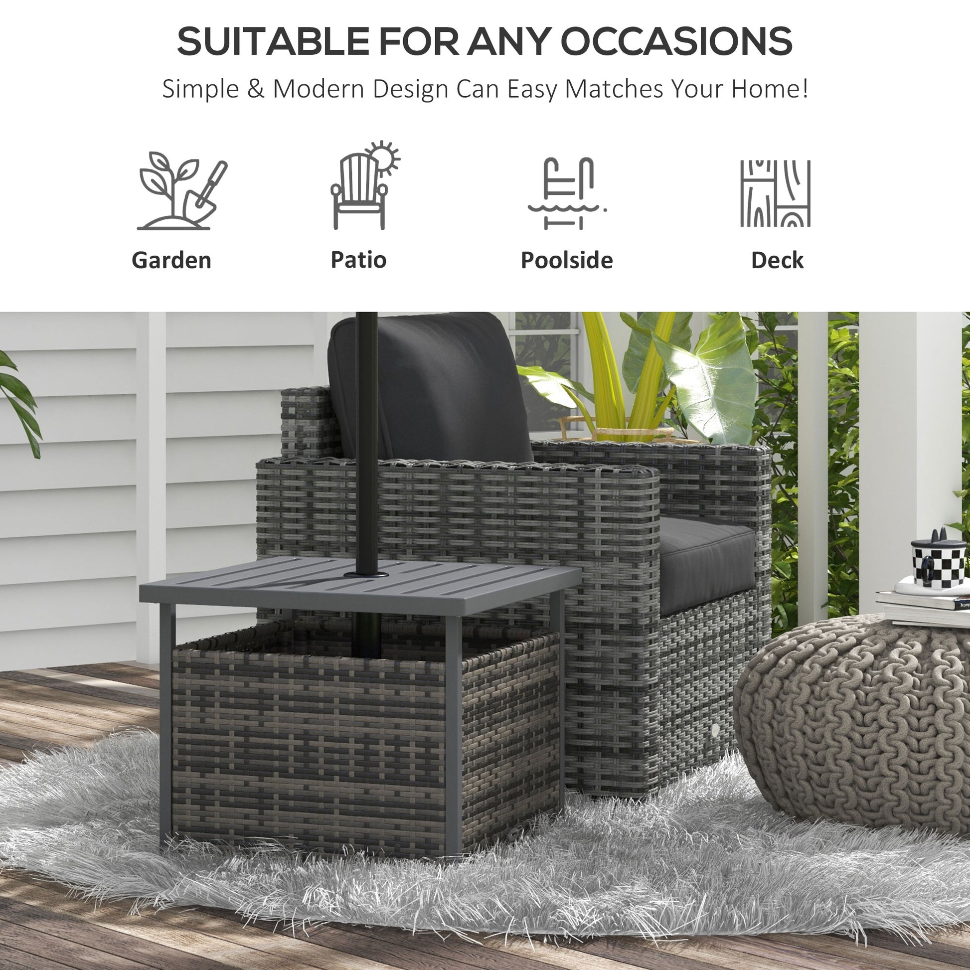 Outsunny Outdoor Rattan Wicker Coffee Table w/ Umbrella Hole Suitable for Garden Garden--ChewyGames-ChewyGames
