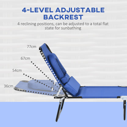 Outsunny Folding Sun Loungers Set of 2 with Face Hole, 4-Position Adjustable Backrest Garden Recliner Chairs Sunbeds, Outdoor Lounge Chairs with 600 D Oxford Cloth Seat, Pillow for Beach, Blue