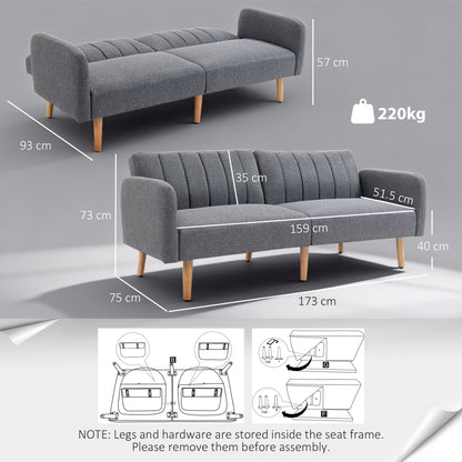 HOMCOM 3 Seater Sofa Bed, Convertible Linen Fabric Sofa Couch, Click Clack Sofabed with Adjustable Split Backrest for Living Room, Bedroom, Guest Room, Grey