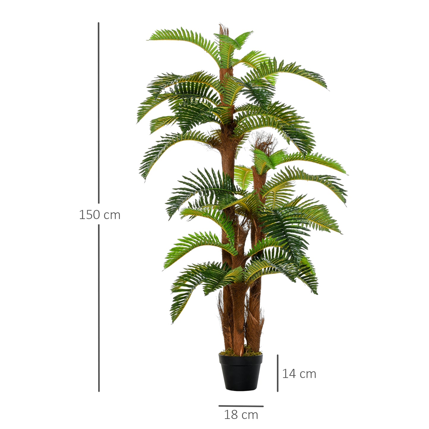 Outsunny Set of 2 Artificial Plant Tropical Fern in Pot, Fake Plants for Home Indoor Outdoor Decor, 150cm, Green