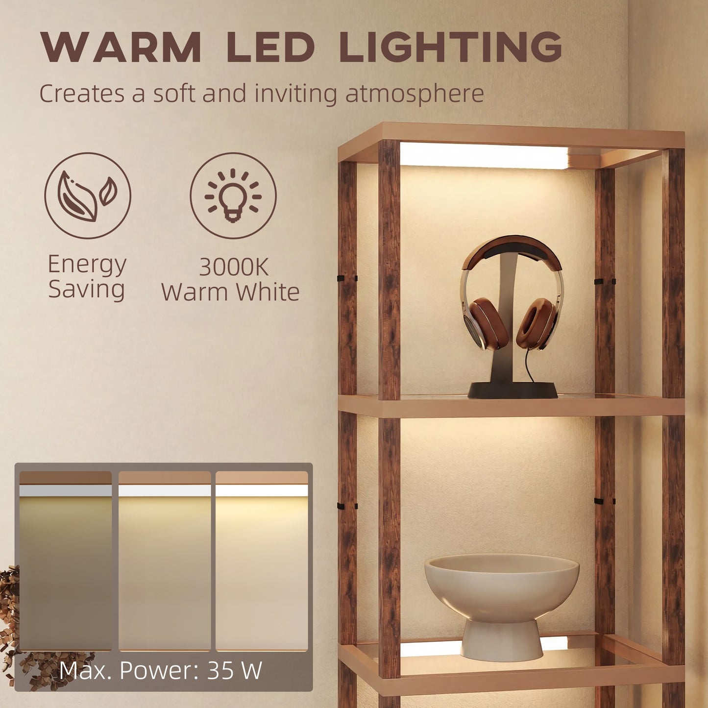 HOMCOM Four-Shelf Floor Lamp - Rustic Brown