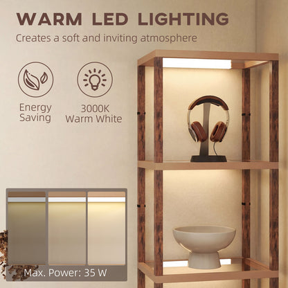 HOMCOM Four-Shelf Floor Lamp - Rustic Brown