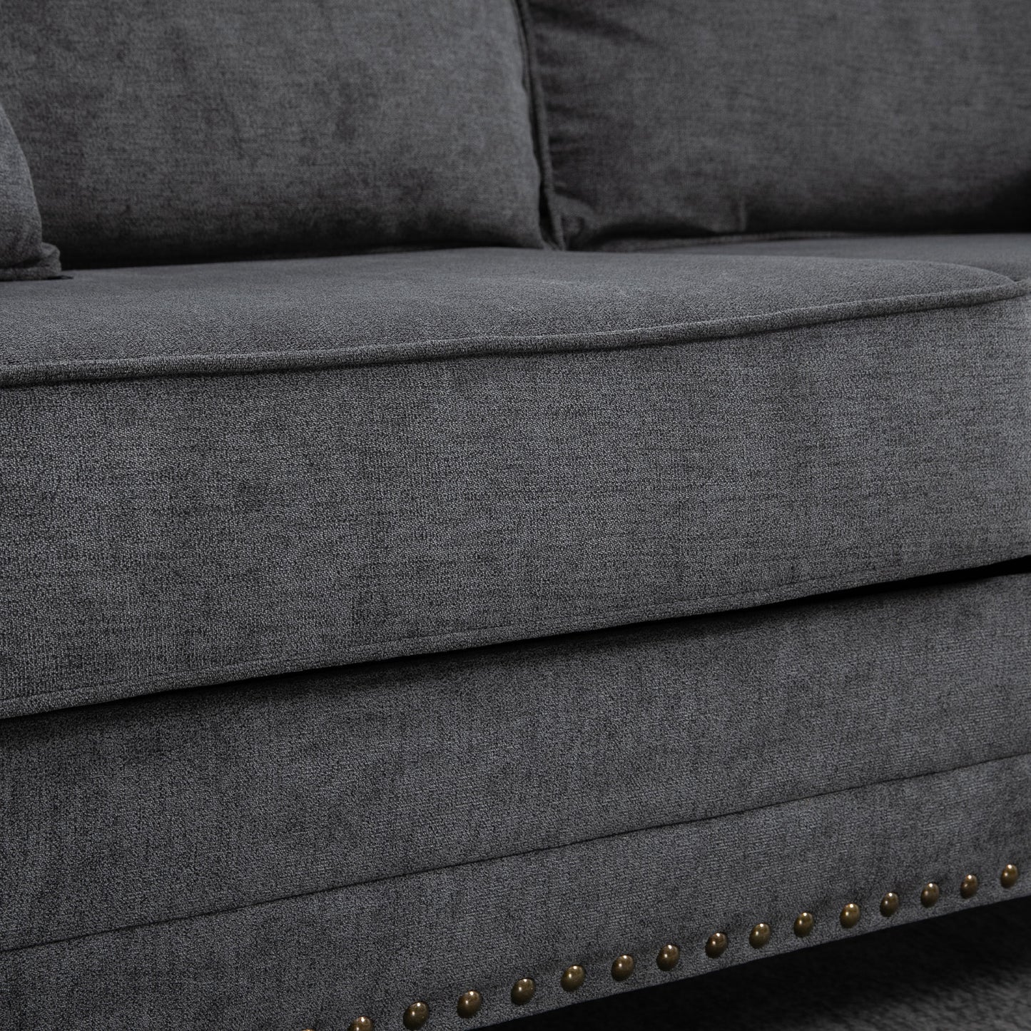 HOMCOM 196cm 3 Seater Sofa, Fabric Sofa with Rubber Wood Legs, Nailhead Trim, 2 Pillows, Small Upholstered Couch Settee for Living Room, Guest Room, Grey--ChewyGames-ChewyGames