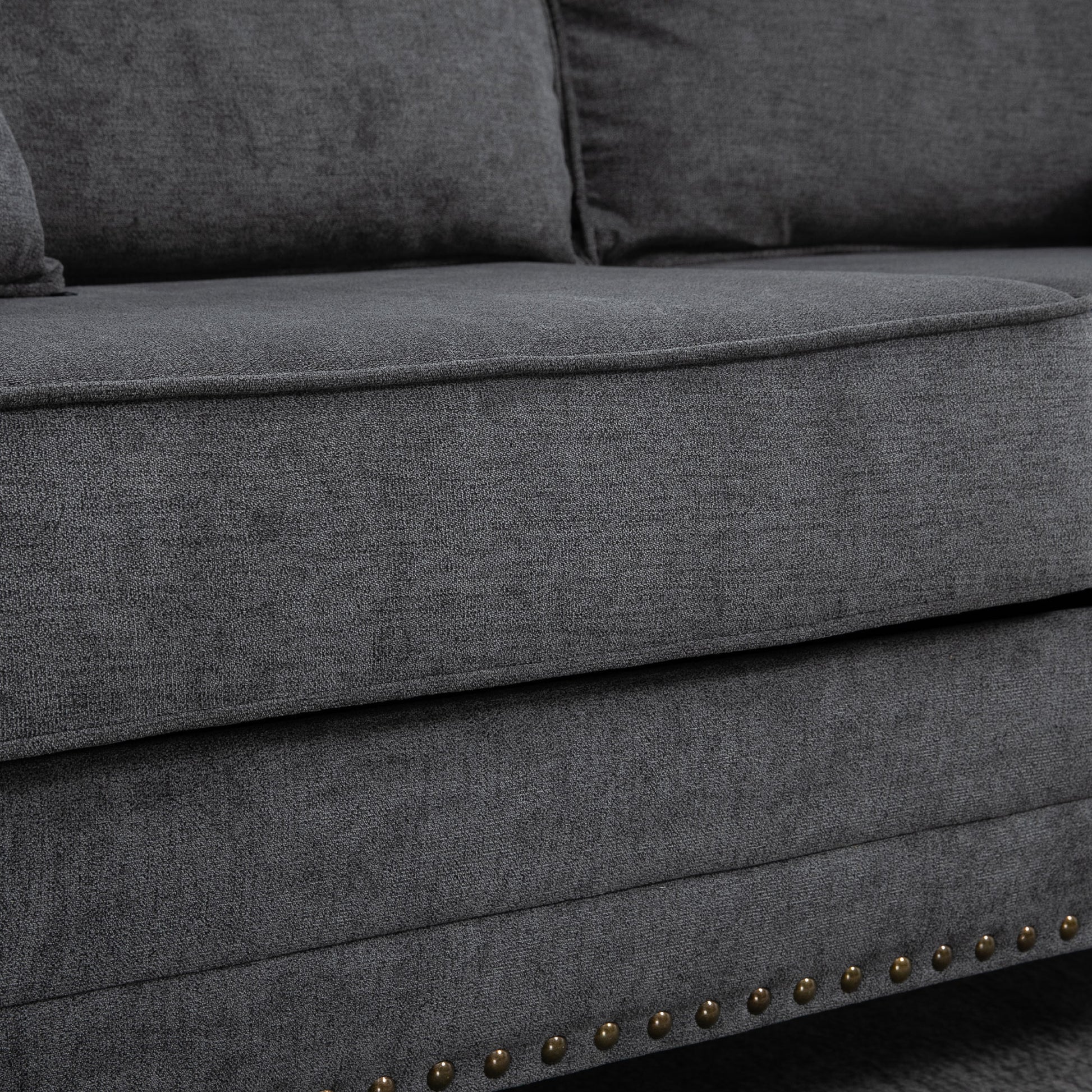 HOMCOM 196cm 3 Seater Sofa, Fabric Sofa with Rubber Wood Legs, Nailhead Trim, 2 Pillows, Small Upholstered Couch Settee for Living Room, Guest Room, Grey--ChewyGames-ChewyGames