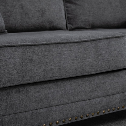 HOMCOM 196cm 3 Seater Sofa, Fabric Sofa with Rubber Wood Legs, Nailhead Trim, 2 Pillows, Small Upholstered Couch Settee for Living Room, Guest Room, Grey--ChewyGames-ChewyGames