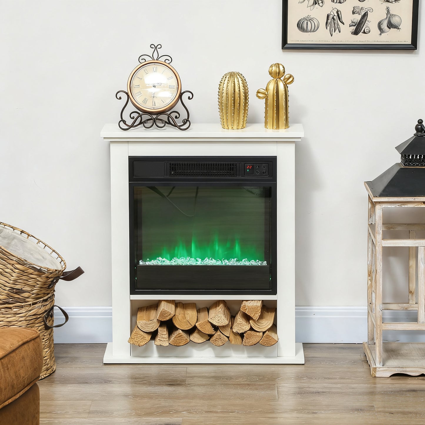 HOMCOM 1800W Adjustable Faux Flame Electric Fireplace - White