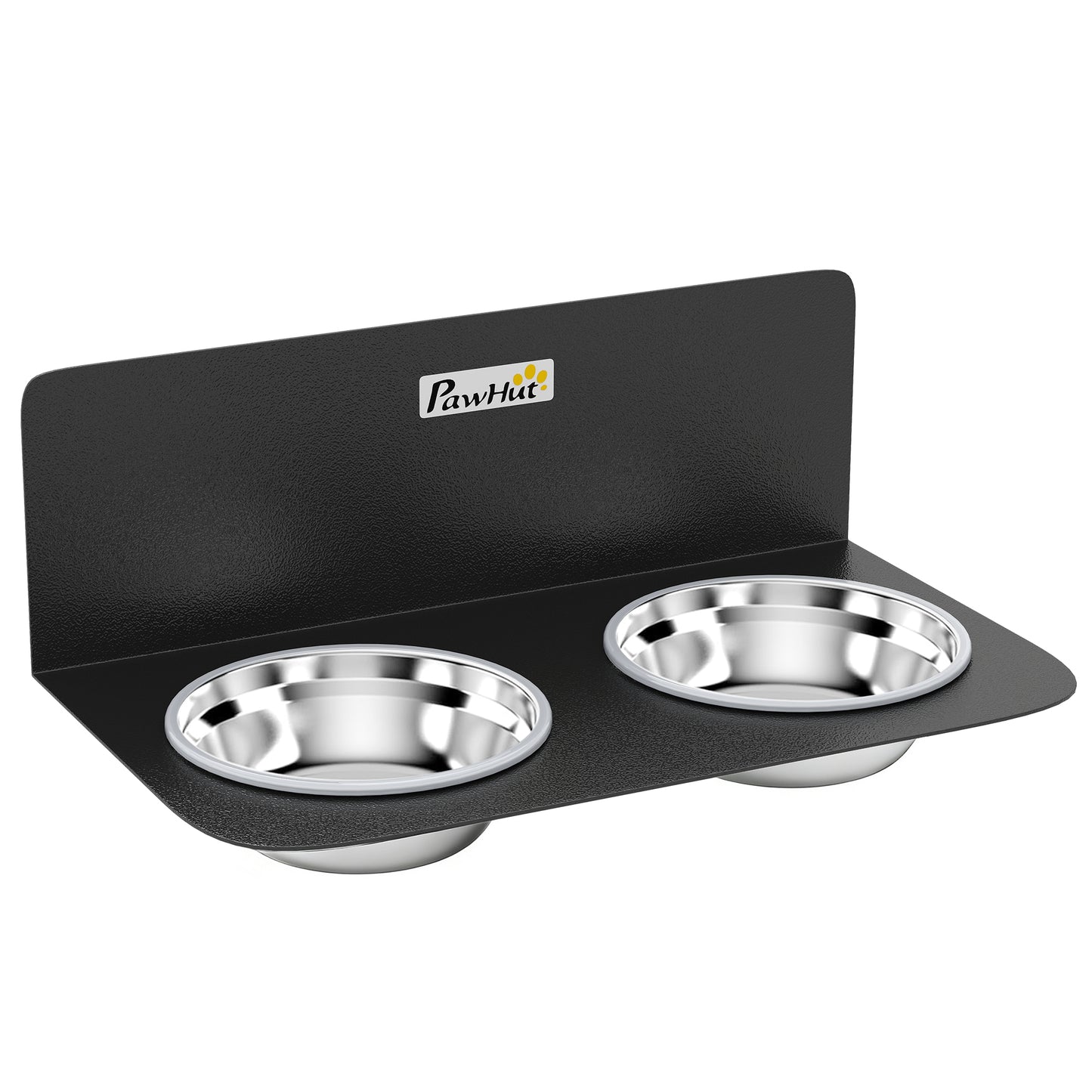 PawHut Wall Mount Dog Bowls, Adjustable Height Raised Dog Feeding Station with 2 Stainless Steel Bowls, 10kg Capacity, Black