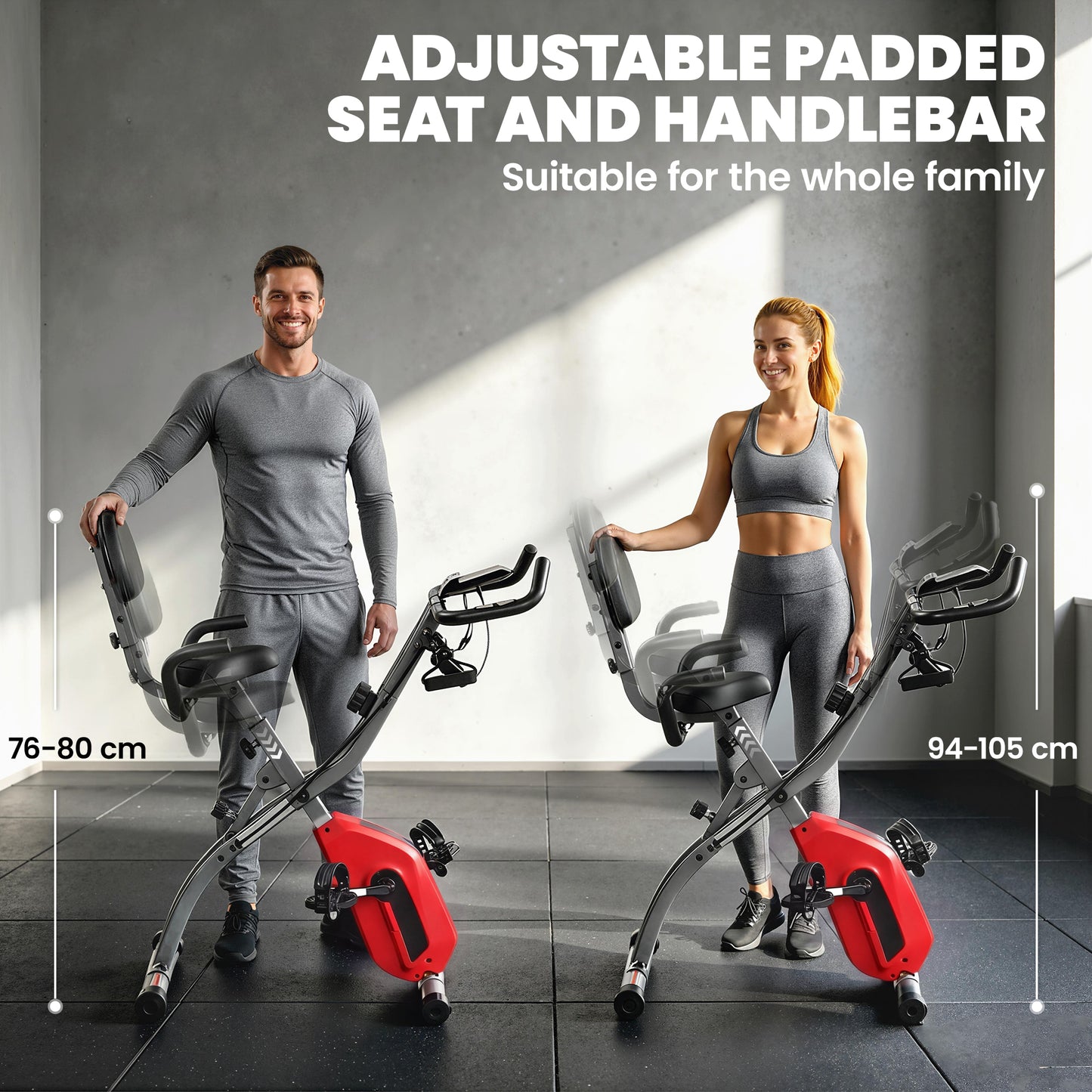 SPORTNOW 4-In-1 Folding Exercise Bike with Resistance Bands, Bluetooth App, 8-Level Magnetic Resistance, LCD Display, Red
