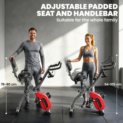 SPORTNOW 4-In-1 Folding Exercise Bike with Resistance Bands, Bluetooth App, 8-Level Magnetic Resistance, LCD Display, Red
