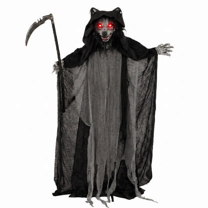HOMCOM Halloween Standing Werewolf Animated Decoration with Light-Up Eyes, Sound and Touch Activated