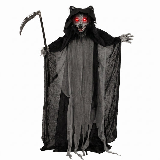 HOMCOM Halloween Standing Werewolf Animated Decoration with Light-Up Eyes, Sound and Touch Activated