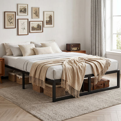 HOMCOM 4ft6 Double Bed Frame with Underbed Storage and Steel Slat Support, 32.5 cm Height, Noise-Free, Black