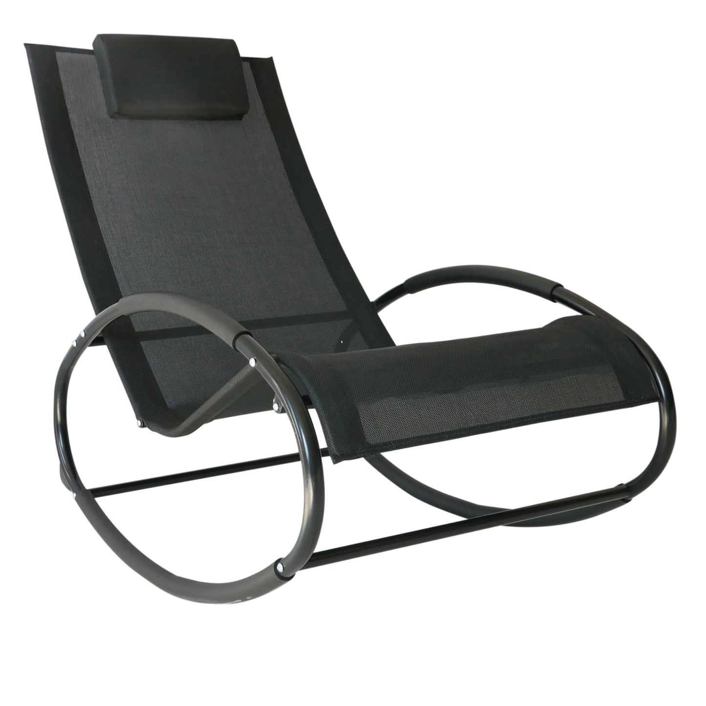 Outsunny Rocking Chair Sun Lounger Recliner Rocker Texteline Fabric Patio Garden Relaxer with Pillow, Black