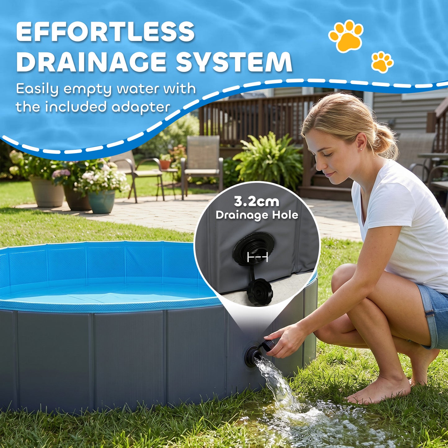 PawHut Foldable Dog Pool for Puppies and Ducks Dog Paddling Pool Bath Tub, Dark Grey, 120 x 30cm