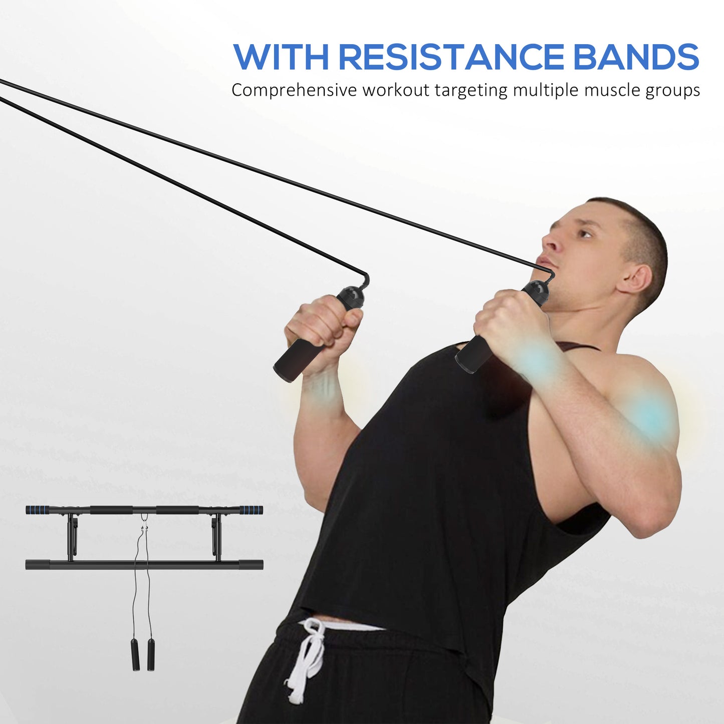 SPORTNOW Pull-Up Bar, No-Drilling Chin-Up Bar, Push-Up Stand with Resistance Bands, Padded Handles for Home Gym Exercise, Blue