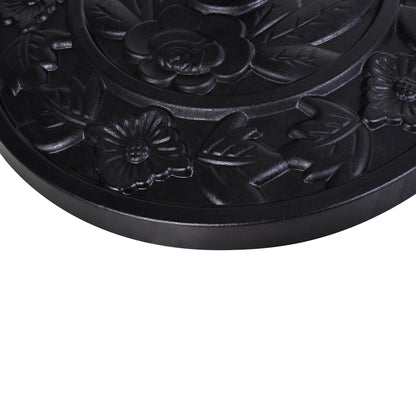 Outsunny 9kg Resin Parasol Base, Half Round Umbrella Stand with Floral Design for Garden, Outdoor, Suitable Umbrella Rod: Φ3.8cm, Φ4.8cm, Black