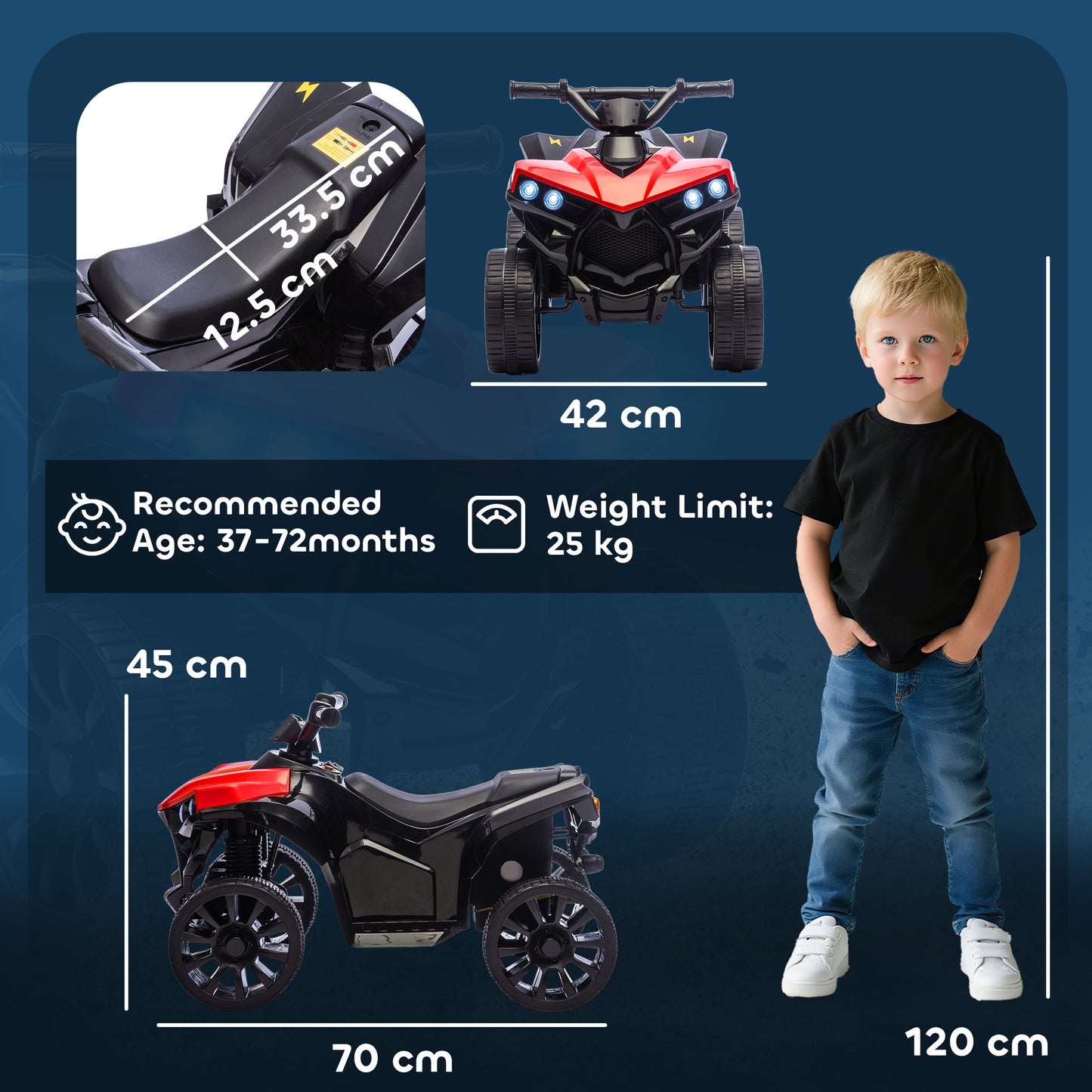 AIYAPLAY 6V Kids ATV, 4 Wheeler Electric Ride on Car with Music and LED Headlights, for Ages 3-6 Years Boys and Girls, Red