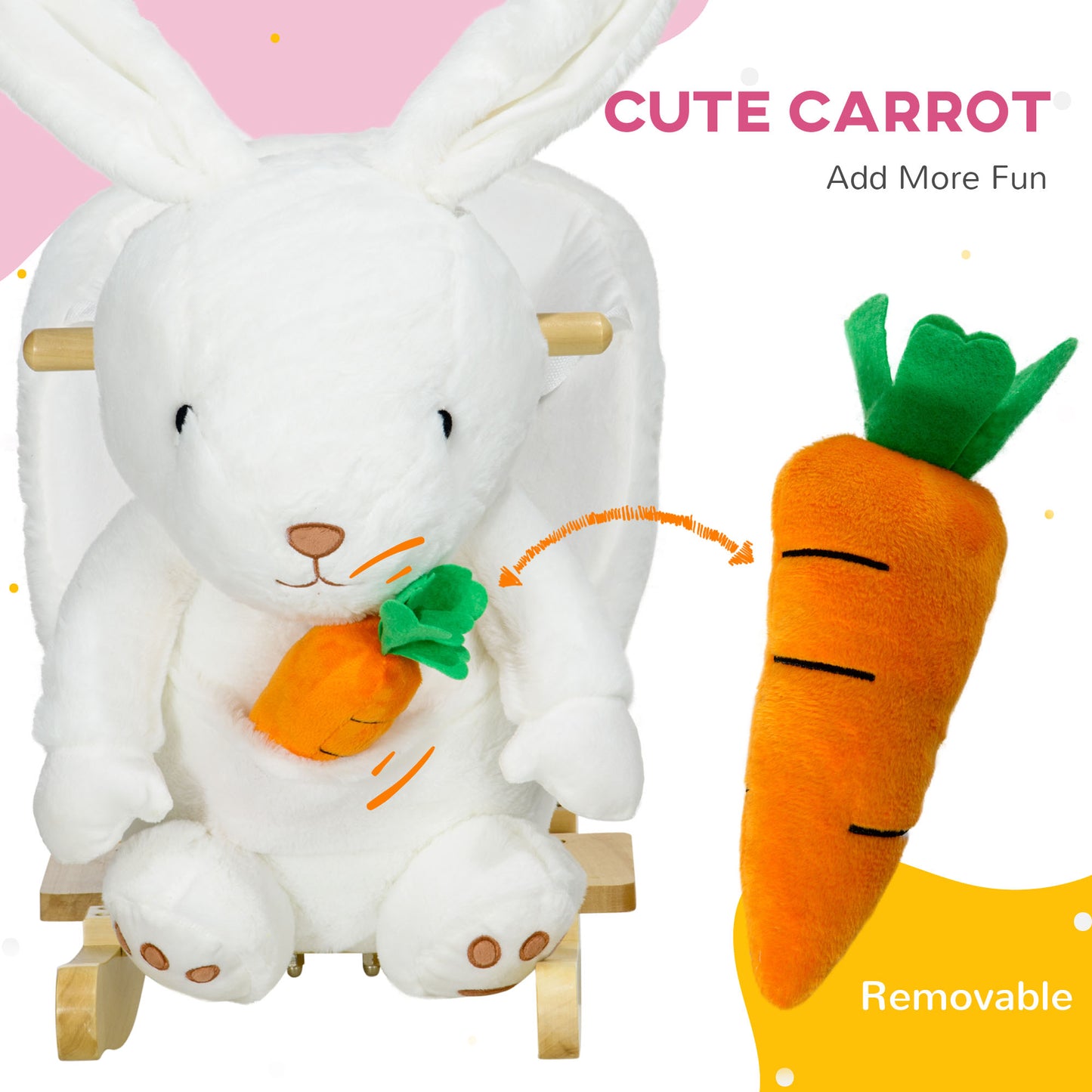 HOMCOM Kids Rabbit-Shaped Rocking Horse, with Safety Belt, Realistic Sounds, for Ages 18-36 Months - White