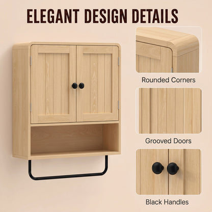 HOMCOM Bathroom Cabinet Wall Mounted, Bathroom Wall Cabinet with 2 Doors, Adjustable Shelf Storage for Toilet, Oak