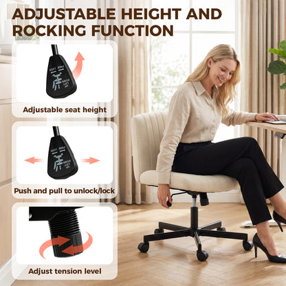 HOMCOM Imitation Linen Criss Cross Legged Desk Chair, Armless Office Chair with Wheels, Green