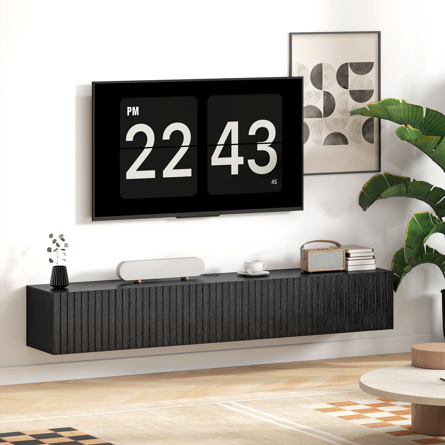 HOMCOM 140cm Floating TV Stand, Wall Mount TV Unit with Cable Management Hole, Fits up to 72" TV, Black